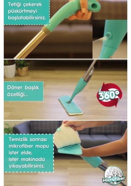 Elite Sprey Mop 3 Adet Mikrofiber Mop Paspas Temizlik Seti Krem 1 Adet