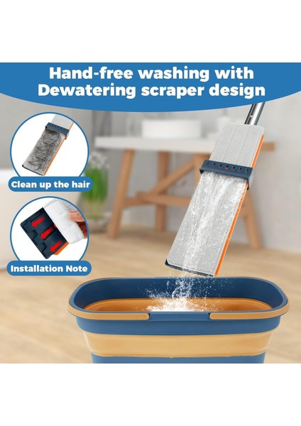 Elite Mop ve Katlanabilir Kova Seti - Mikrofiber, Paslanmaz Çelik, 360° Döner Başlıklı 1 Adet