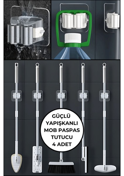 Elite “4’lü Güçlü Yapışkanlı Mob ve Süpürge Askısı | Çok Amaçlı Tutucu Mutfak ve Banyo Için” 1 Adet