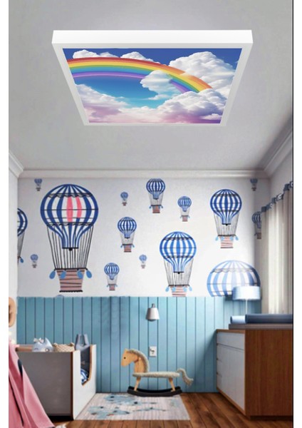 Gökkuşağı LED Avize, Çocuk Odası Tavan Lambası, 60CM x 60CM Kare Baskılı LED Avize, Beyaz Işık, modelleri
