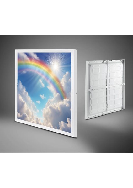 Gökkuşağı LED Avize, Çocuk Odası Tavan Lambası, 60CM x 60CM Kare Baskılı LED Avize, Beyaz Işık, fırsatları