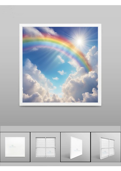 Gökkuşağı LED Avize, Çocuk Odası Tavan Lambası, 60CM x 60CM Kare Baskılı LED Avize, Beyaz Işık,