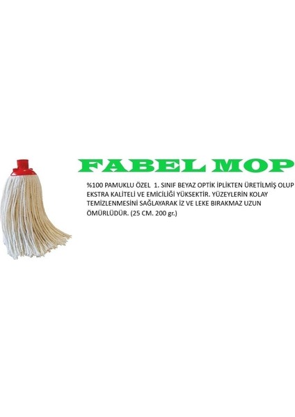 Elite Fabel 1 Adet Yedek Paspas Ipli Mop Başlığı % 100 Pamuklu Özel 1. Sınıf Beyaz Optik Iplikten 1 Adet