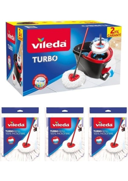 Elite Turbo Pedallı Temizlik Sistemi +Turbo Classic Üçgen Mikrofiber Yedek Paspas 3 Adet 1 Adet