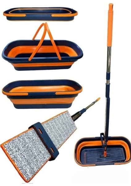 Elite Katlanır Kovalı Turuncu Mob Yedek Bezli 55 cm Kendinden Sıkmalı Mop 1 Adet