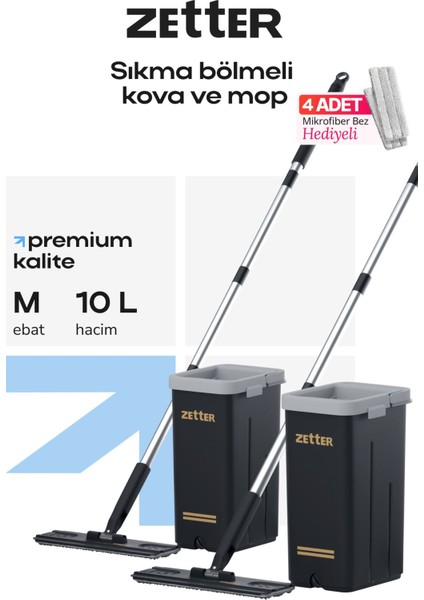 Elite Tablet Mop Temizlik Seti Yeni Nesil Paspas Mop M Boy 2'li Set - Siyah 1 Adet