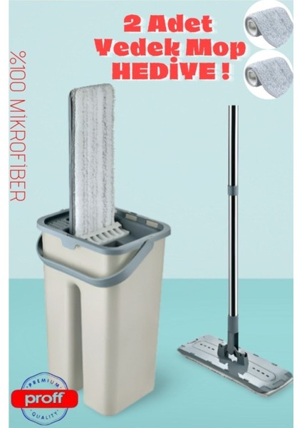 Elite Proff Style Flat Tablet Mop Set 9lt 2 Adet Yedek Mop Hediye %100 Mikrofiber 1 Adet