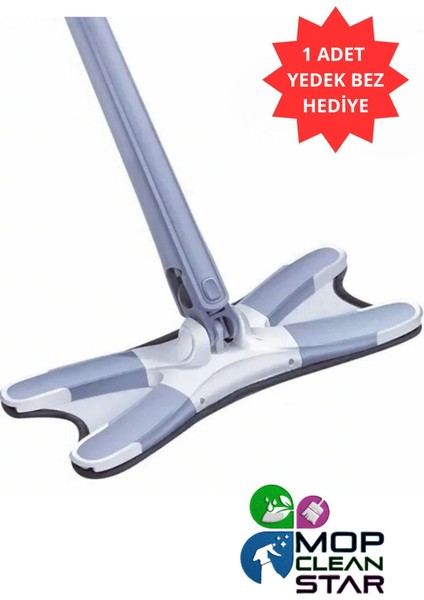Elite Kendinden Sıkmalı 360° Dönebilen x Mop Temizlik Seti - 1 Adet Mikrofiber Yedek Bezli 1 Adet