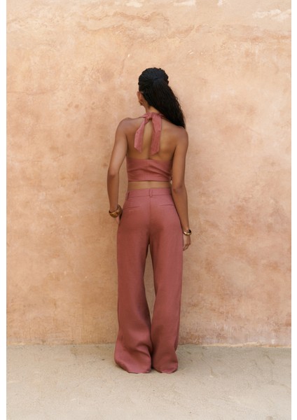 Lvdovila Tarçın Keten Crop Yelek Pantolon Takım