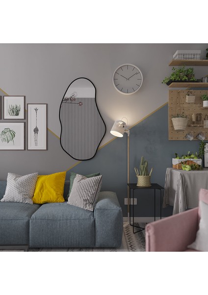 Organik Formlu Duvar Aynası – Modern Mdf Siyah Çerçeve, Salon ve Oturma Odası Dekoru (AYP185)