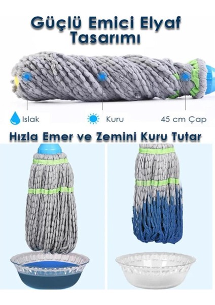 Elite 45 cm Alanı Tek Hamlede Temizleyen Tasarım Harikasıteleskopik Kendinden Sıkmalı Örgülü Twister Mop ( 1 Adet