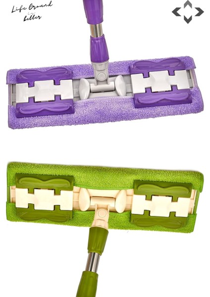 Elite Flatch Mop Set Mandallı Çok Amaçlı Temizlik Mopu 1 Adet Yedek Bez ve 40 Adet Islak Havlu Mor - Yeşil 1 Adet