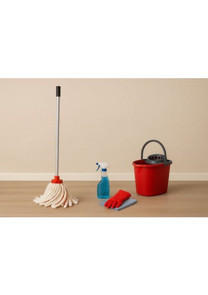 Elite 4'lü Temizlik SETI+120 cm Saplı Mop+Mop Kovası +Camsil Sprey+Temizlik Eldiveni Pratik Temizlik Seti 1 Adet fiyatları