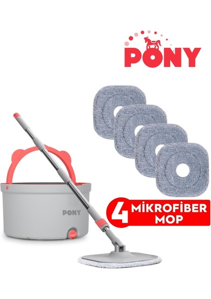 Elite Gri 4 Adet Mikrofiber Mop Temiz & Kirli Suyu Ayırma Özelliği Otomatik Temizlik Seti Paspas 1 Adet