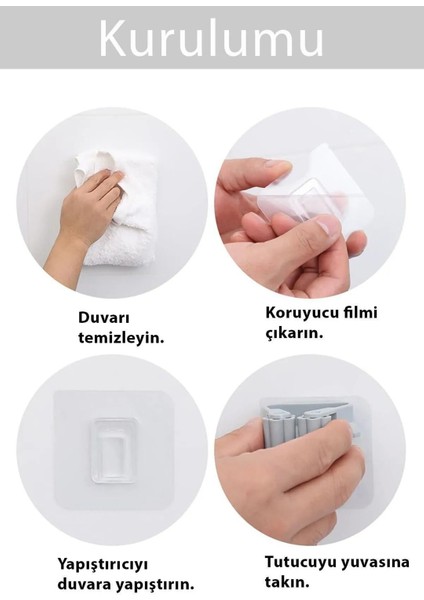 Elite Mop Tutucu 4 Adet Renkli Yapışkanlı Tutucu Fırça Süpürge Askılık Yer Silme Temizlik Seti 1 Adet