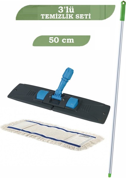 Elite 50 cm Mikrofiber Mop Paspas Temizlik Seti 3’lü – Yer Silme Aparatı + Mikrofiber Mop + Sap 1 Adet