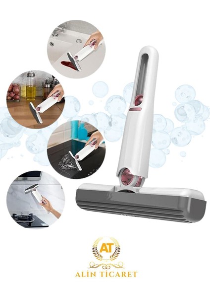 Elite Taşınabilir Mini Mop Kendinden Sıkmalı Mini Temizlik Paspası / Mutfak-Araba-Banyo-Camlarda Kullanım 1 Adet