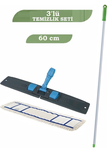 Elite 60 cm Mikrofiber Mop Paspas Temizlik Seti 3’lü – Yer Silme Aparatı + Mikrofiber Mop + Sap 1 Adet