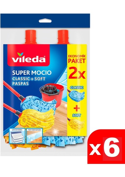 Elite Yedek Mop Supermocio Klasik + Ahşap Paspas 2 Li x 6 Paket 1 Adet