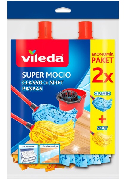 Elite Yedek Mop Supermocio Klasik + Ahşap Paspas 2 Li x 6 Paket 1 Adet