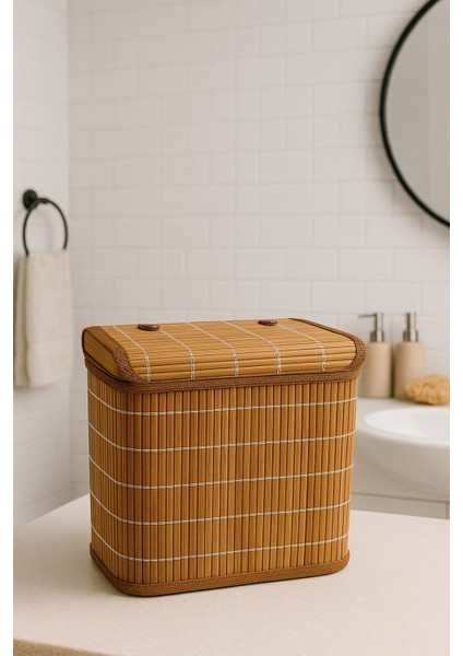 Elite Hardwood Bambu Düzenleyici Sepet Saklama Kutusu Düzenleyici Hasır Bambu Sepet 26*26*20 cm 1 Adet