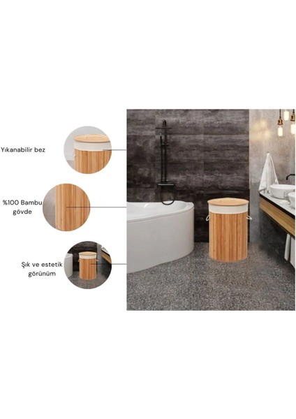 Rem Lorin Bambu Katlanır Oval Tek Hazneli Çamaşır Sepeti 35x50 cm – Yıkanabilir İç Bezli ve Dayanıklı Tasarım indirimleri