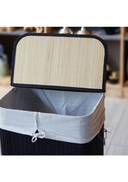 Elite Bambu Katlanabilir Dikdörtgen Çamaşır Sepeti 40X30X60 cm - Siyah 1 Adet