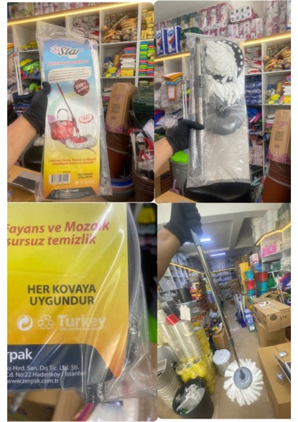 Elite Dönerli Mop Set Yedek Sapı ve Ucu 3 Lü Trio Proff Set 1 Adet