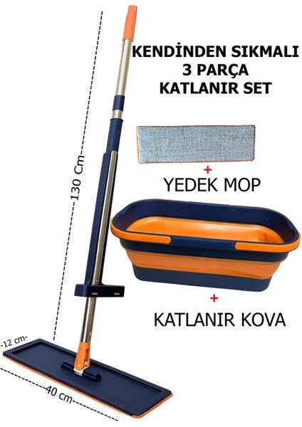 Elite Kendinden Sıkmalı Kovalı Tekerlekli Katlanabilir Mop ( 1 Adet Yedek Bez Hediyeli ) 1 Adet
