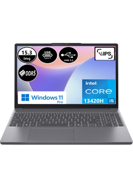 Ideapad Slim 3 Intel Core I5 13420H 16 GB Ram 1 Tb SSD Windows 11 Pro 15.3" Wuxga 83K1004ETREP9 + Elektropasaj Çanta