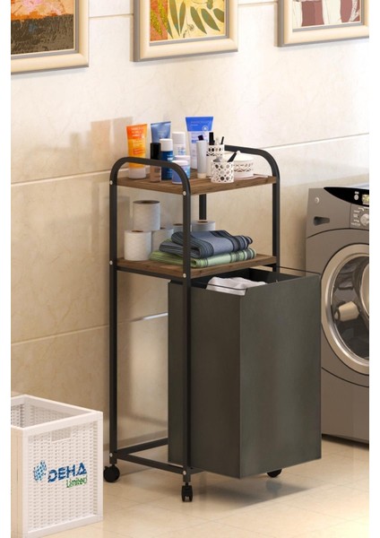 Elite 2 Raflı Frenli Tekerlekli Çamaşır Sepeti Banyo Dolabı Kirli Sepetli Banyo Düzenleyici Çamaşırlık 1 Adet fiyatları
