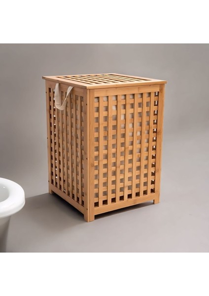 Elite Bambu Kare Iki Bölmeli Çamaşır Sepeti 45X45X62 cm 1 Adet