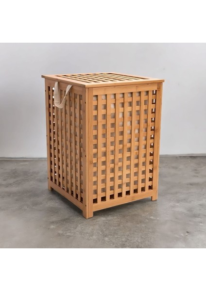 Elite Bambu Kare Iki Bölmeli Çamaşır Sepeti 45X45X62 cm 1 Adet