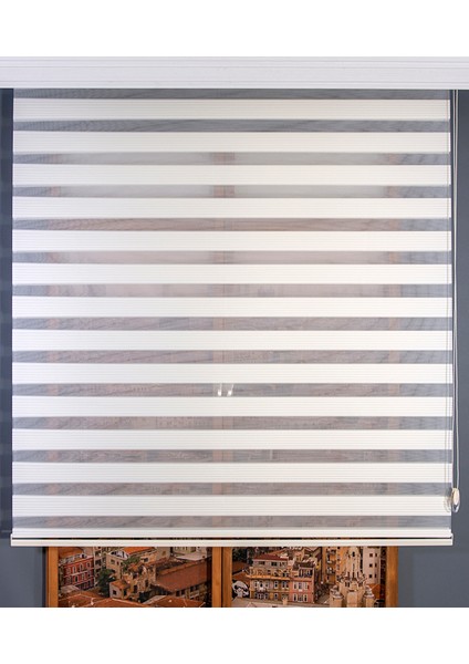 Krem Dar Plise Zebra Perde