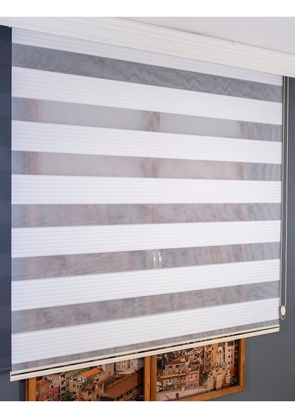 Krem Dar Plise Zebra Perde