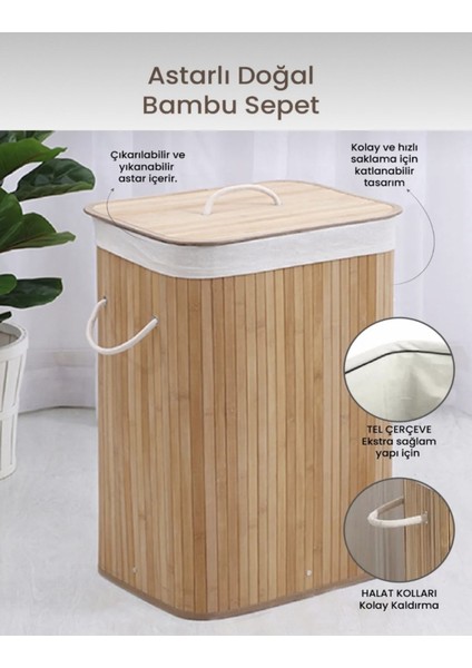 Elite Bambu Kare Katlanabilir Kirli Çamaşır Sepeti Çok Amaçlı Düzenleme Sepeti Ipli Naturel Doğal 1 Adet indirimleri