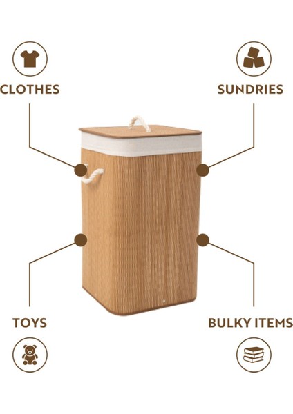 Elite 72 L Katlanabilir Bambu Çamaşır Sepeti Kapaklı 2 Bölmeli - Siyah Çamaşır Sepeti Remo 1 Adet fiyatları