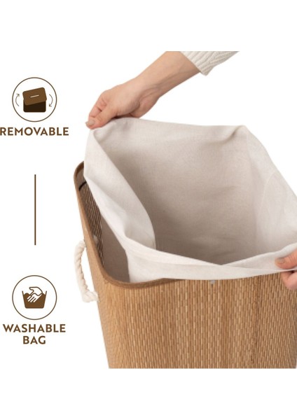 Elite 72 L Katlanabilir Bambu Çamaşır Sepeti Kapaklı 2 Bölmeli - Siyah Çamaşır Sepeti Remo 1 Adet modelleri