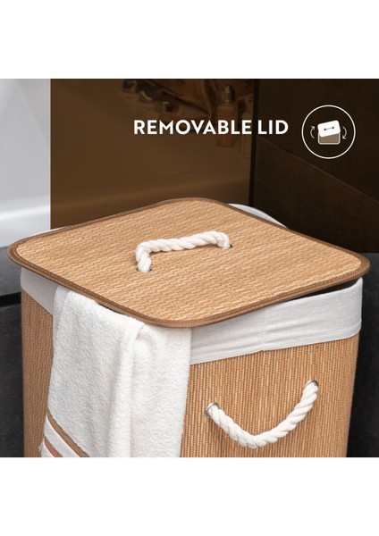 Elite 72 L Katlanabilir Bambu Çamaşır Sepeti Kapaklı 2 Bölmeli - Siyah Çamaşır Sepeti Remo 1 Adet indirimleri