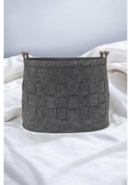 Elite Çok Amaçlı Organizer Siyah Keçe | Felted Örgülü Çamaşır Sepeti 50X32X40CM 1 Adet