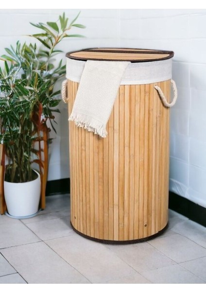 Elite Yuvarlak Bambu Çamaşır Kirli Sepeti 50 L 1 Adet