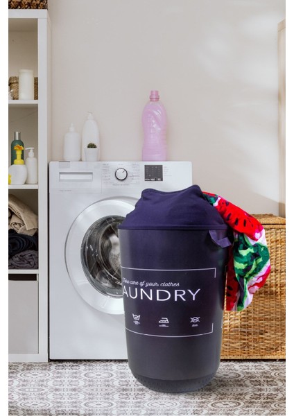 Elite Kese 40 L Black Laundry Desenli Çok Amaçlı Çamaşır ve Oyuncak Sepeti 1 Adet