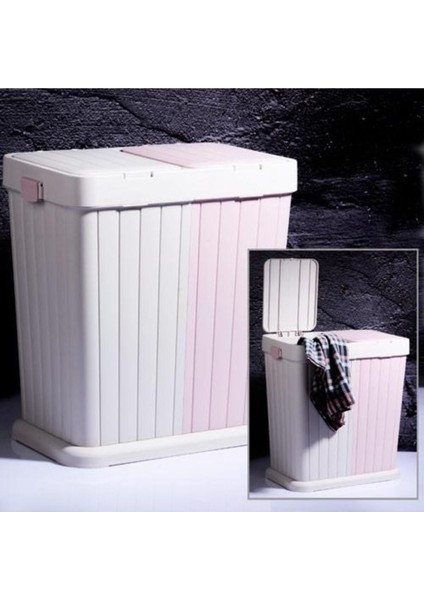 Elite Twins 6146-01 2 Li Kirli Çamaşır Sepeti 80 Lt Ekru-Pembe 1 Adet