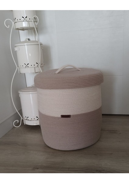 Elite Çok Amaçlı x Large Kapaklı Dekoratif Organizer Jüt Ip Vizon Hasır Sepet 35X40 1 Adet