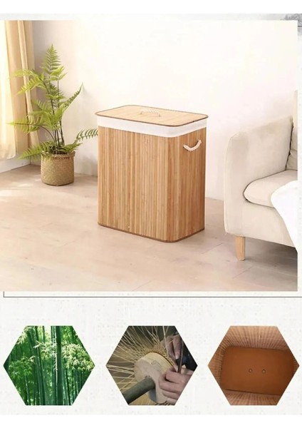 Elite Bambu2 Bölmeli Kirli Çamaşır Sepeti Dikdörtgen 52X35X50 cm 1 Adet