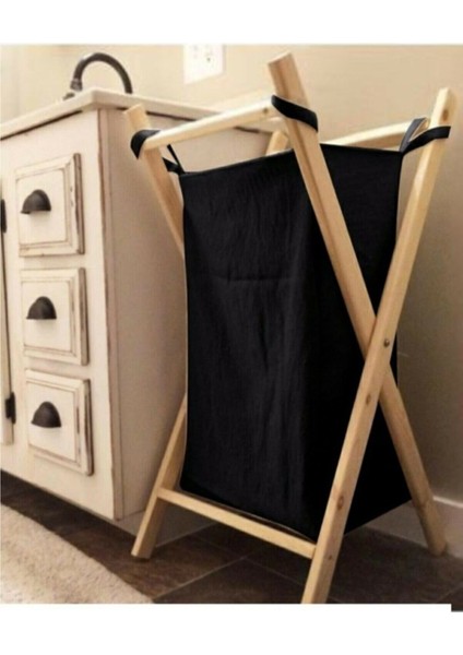 Elite Ahşap Kirli Çamaşır Sepeti Kanvas Malzeme ile 50 lt Kapasiteye Sahip