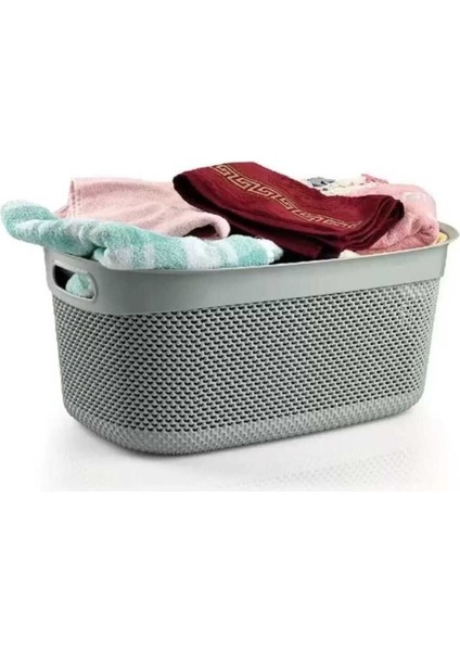 Elite Üçsan Damla Desen Dikdörtgen Kenarları Tutmalı Gri Çok Amaçlı Sepet 55X36X25 cm Lik 33 Lt 1 Adet