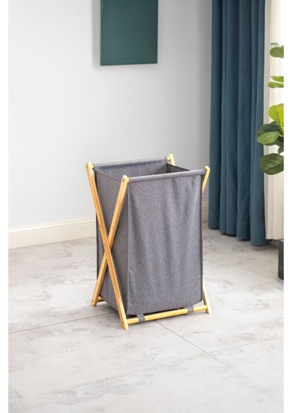 Elite Bambu Katlanır Kirli Çamaşır Sepeti Gri 34X42X58 cm 1 Adet