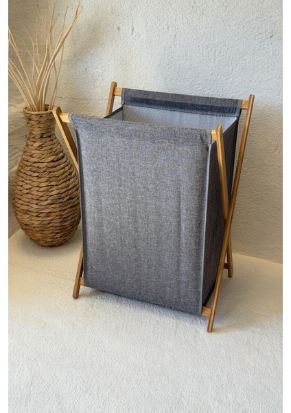 Elite Bambu Katlanır Kirli Çamaşır Sepeti Gri 34X42X58 cm 1 Adet modelleri