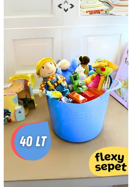Elite Flexy Esnek Oyuncak Sepeti - Çamaşır Sepeti - Düzenleyici 40 Lt Kırmızı-Mavi 1 Adet